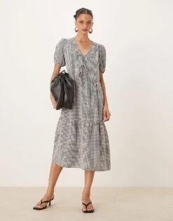 Nobody's Child Bernadetta Midi Dress In Micro Mono Gingham For Women -Nobody’s Child Shop 208035462 1 monogingham 1