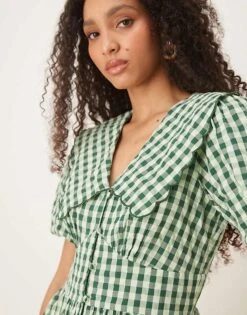 Nobody's Child Birdie Midi Dress In Green Gingham For Women -Nobody’s Child Shop 208035470 4