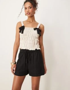 Nobody's Child Jet Linen Shorts In Black For Women