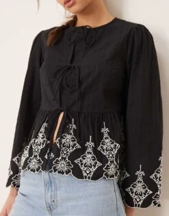 Nobody's Child Aramis Embroidered Blouse In Black For Women -Nobody’s Child Shop 208035511 3