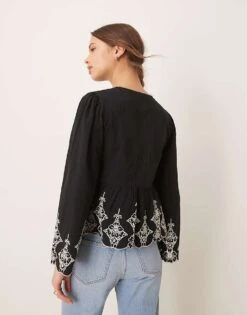 Nobody's Child Aramis Embroidered Blouse In Black For Women -Nobody’s Child Shop 208035511 4