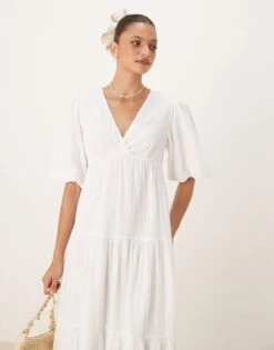 Nobody's Child Roselena Tiered Midi Dress In White For Women -Nobody’s Child Shop 208035551 4