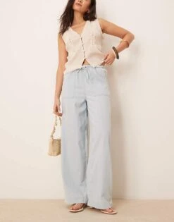 Nobody's Child Shona Denim Twill Trousers In Light Blue For Women