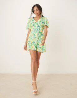 Nobody's Child Alexa Mini Tea Dress In Green And Yellow Ditsy For Women