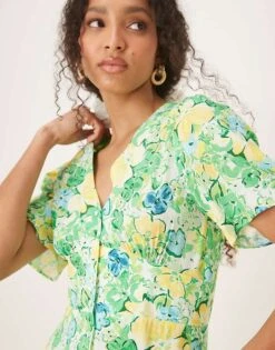 Nobody's Child Alexa Mini Tea Dress In Green And Yellow Ditsy For Women -Nobody’s Child Shop 208035730 3