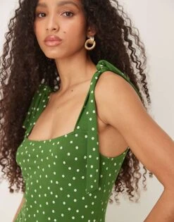 Nobody's Child Adrian Tie Shoulder Midi Dress In Green Spot For Women -Nobody’s Child Shop 208035756 3