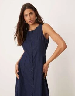 Nobody's Child Shari Sleeveless A-line Button Denim Midi Dress In Indigo For Women -Nobody’s Child Shop 208035780 4