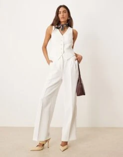 Nobody's Child Jax Crepe Wide Leg Tailored Trousers Co-ord In White For Women