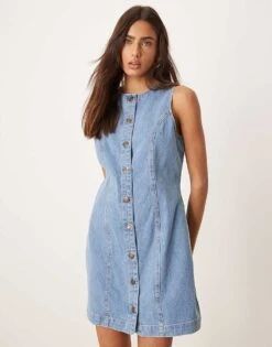 Nobody's Child Ned Denim Pinny Mini Dress In Mid Vintage Wash For Women