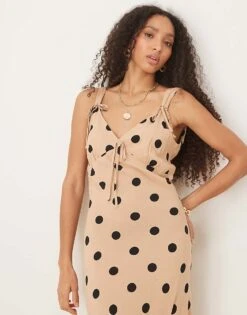 Nobody's Child Jamilia Strappy Midi Dress In Tan Spot For Women Stone -Nobody’s Child Shop 208035870 4