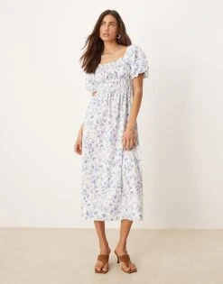 Nobody's Child Kurtis Shirred Bodice Midi Dress In Blue And White Floral For Women Blue/white -Nobody’s Child Shop 208035893 1 bluewhite 1