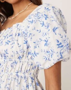 Nobody's Child Kurtis Shirred Bodice Midi Dress In Blue And White Floral For Women Blue/white -Nobody’s Child Shop 208035893 3