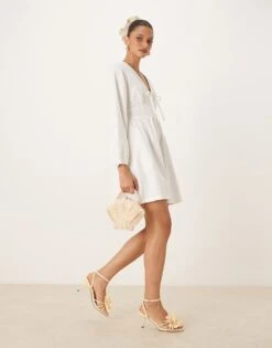 Nobody's Child Astra Long Sleeve Mini Dress In Cream Denim For Women -Nobody’s Child Shop 208075211 3