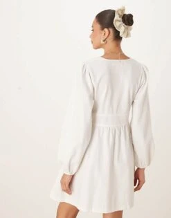 Nobody's Child Astra Long Sleeve Mini Dress In Cream Denim For Women -Nobody’s Child Shop 208075211 4