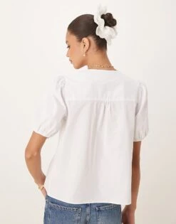 Nobody's Child Bernadetta Short Sleeve Tie-detail Blouse In White For Women -Nobody’s Child Shop 208075219 4
