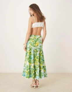 Nobody's Child Summer Tiered Linen Skirt In Lemon Scenic Print For Women Multi -Nobody’s Child Shop 208075235 3