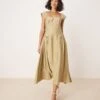 Nobody's Child Rue Structured Midi Dress With Bow Straps In Khaki For Women -Nobody’s Child Shop 208075250 1 khaki
