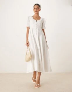 Nobody's Child Flossie Frill Detail Midaxi Dress In White For Women -Nobody’s Child Shop 208075251 1 white 1