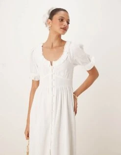 Nobody's Child Flossie Frill Detail Midaxi Dress In White For Women -Nobody’s Child Shop 208075251 2