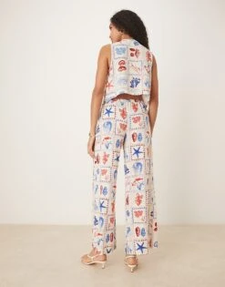 Nobody's Child Reese Linen Wide Leg Trousers Co-ord In Shell Tile Print For Women Multi -Nobody’s Child Shop 208075266 4