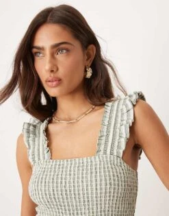 Nobody's Child Maya Ruffle Sleeve Wide Leg Jumpsuit In Green Stripe For Women -Nobody’s Child Shop 208075282 3