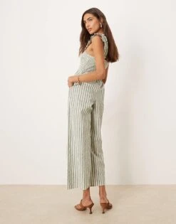 Nobody's Child Maya Ruffle Sleeve Wide Leg Jumpsuit In Green Stripe For Women -Nobody’s Child Shop 208075282 4