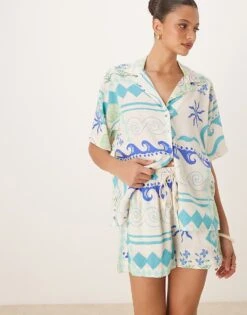 Nobody's Child Jet Linen Co-ord In White And Blue -Nobody’s Child Shop 208075283 1 multi 1