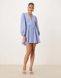 Nobody's Child Starlight Long Sleeve Mini Dress In Light Blue For Women