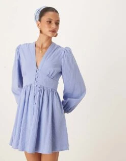 Nobody's Child Starlight Long Sleeve Mini Dress In Light Blue For Women -Nobody’s Child Shop 208075297 4
