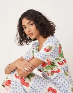 Nobody's Child Flora Midi Tea Dress In Geranium Floral For Women Multi -Nobody’s Child Shop 208075321 4