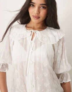 Nobody's Child Aliya Boho Ruffle Blouse In White For Women -Nobody’s Child Shop 208075363 4