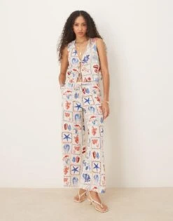 Nobody's Child Thandy Linen Crop Top Co-ord In Shell Tile Print For Women Multi -Nobody’s Child Shop 208075378 4