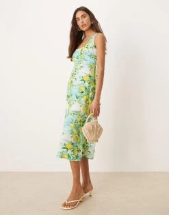 Nobody's Child Davina Cami Midi Dress In Lemon Scenic Print For Women Multi -Nobody’s Child Shop 208075379 3