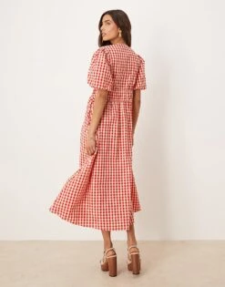 Nobody's Child Scottie V-neck Midi Dress In Red Gingham For Women -Nobody’s Child Shop 208075442 4