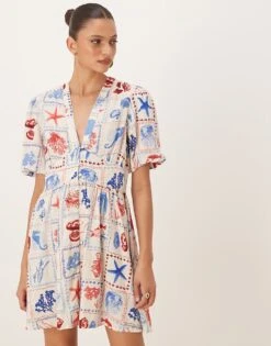 Nobody's Child Starlight Short Sleeve Mini Dress In Shell Tile Print For Women Multi