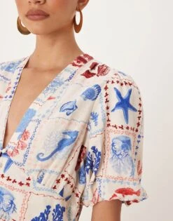 Nobody's Child Starlight Short Sleeve Mini Dress In Shell Tile Print For Women Multi -Nobody’s Child Shop 208075454 3