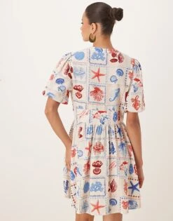 Nobody's Child Starlight Short Sleeve Mini Dress In Shell Tile Print For Women Multi -Nobody’s Child Shop 208075454 4