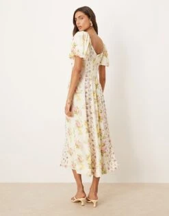 Nobody's Child Peony Milkmaid Midi Dress In Cream Spliced Floral For Women Cream Floral -Nobody’s Child Shop 208075466 4