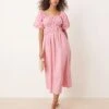 Nobody's Child Kurtis Puff Sleeve Midi Dress In Pink For Women -Nobody’s Child Shop 208075474 1 pink