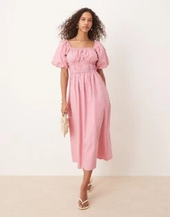 Nobody's Child Kurtis Puff Sleeve Midi Dress In Pink For Women