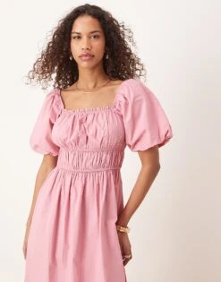 Nobody's Child Kurtis Puff Sleeve Midi Dress In Pink For Women -Nobody’s Child Shop 208075474 4