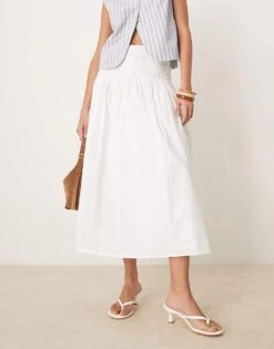 Nobody's Child Thelma Shirred Waist Boho Midi Skirt In White For Women -Nobody’s Child Shop 208075482 3