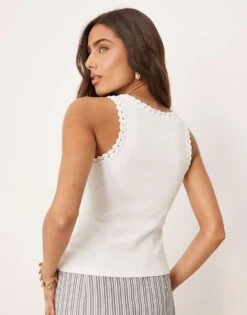 Nobody's Child Crochet Trim Racer Vest In White For Women -Nobody’s Child Shop 208075490 3