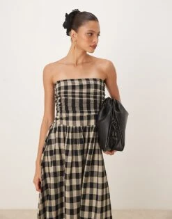 Nobody's Child Felicity Bandeau Drop Waist Midi Dress In Mono Gingham For Women -Nobody’s Child Shop 208075517 3