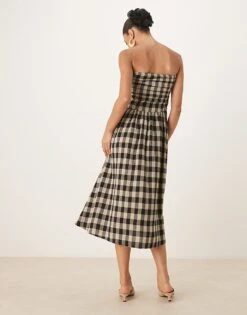 Nobody's Child Felicity Bandeau Drop Waist Midi Dress In Mono Gingham For Women -Nobody’s Child Shop 208075517 4