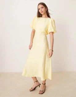 Nobody's Child Zola Puff Sleeve Midi Dress In Yellow For Women -Nobody’s Child Shop 208075533 3